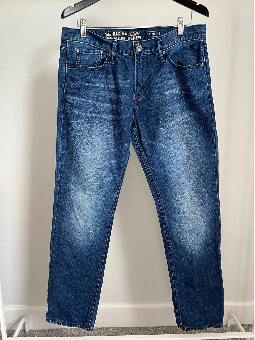 Old Navy Men’s Premium Denim Slim Jeans 34x32 Medium Wash Actual 28 Inseam